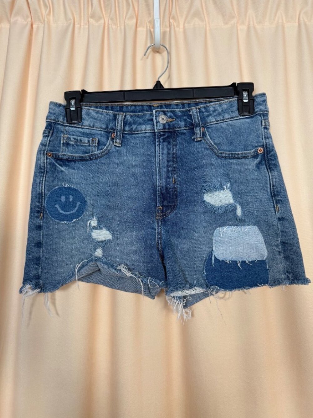 Old Navy High-Rise O.G. Straight Denim Shorts Distressed & Patched Size 10